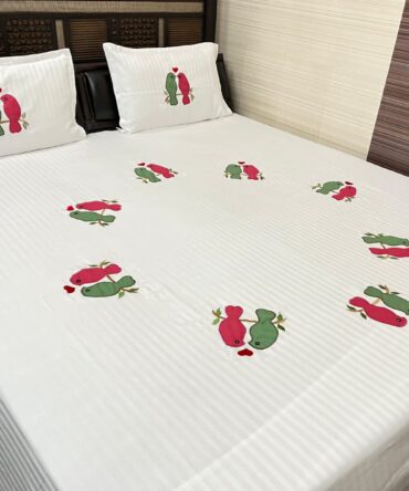 Cotton Queen Embroidered Flat Bedsheet (Pack of 1, White)