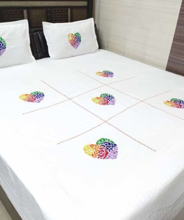 250 TC Cotton Queen Embroidered Flat Bedsheet (Pack of 1, White)