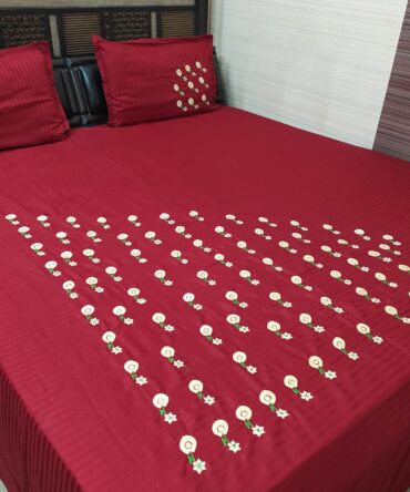 ABC TEXTILE HOUSE 250 TC Cotton King Embroidered Flat Bedsheet (Pack of 1, Maroon)