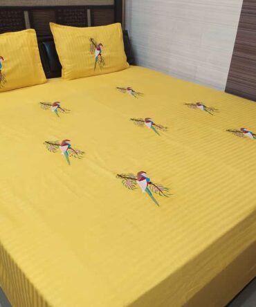 Embroidered King Size Pure Cotton Double Bedsheet With 2 Pillow Covers (108x108 Inches)