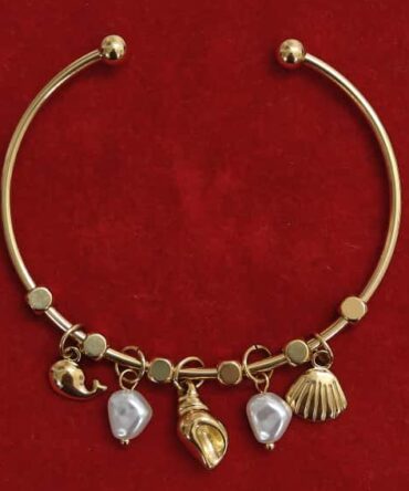 Anti Tarnish Bangle Bracelet - Gold & Pearl
